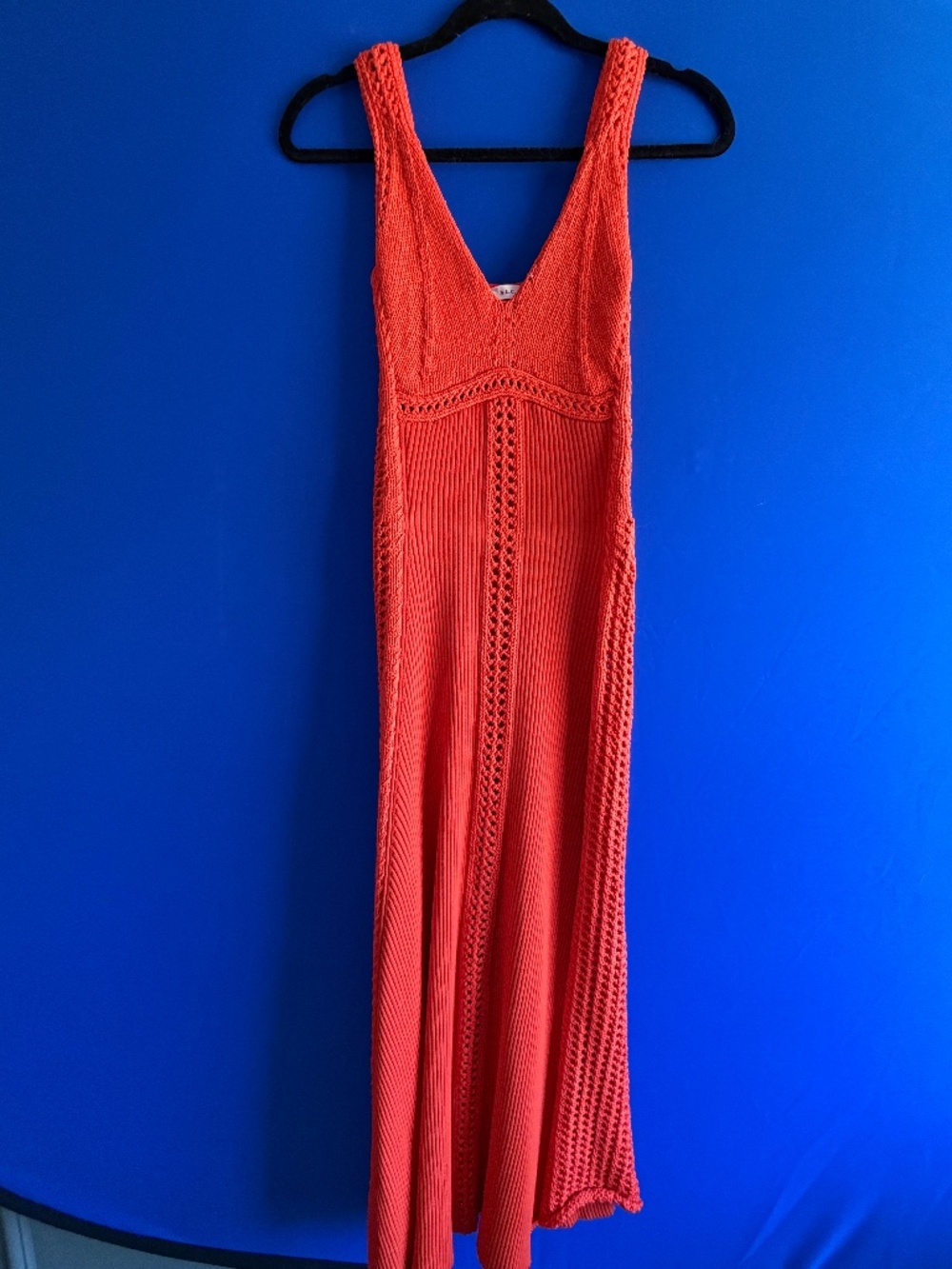 A.L.C. vibrant orange crochet knit V-neck tank dress